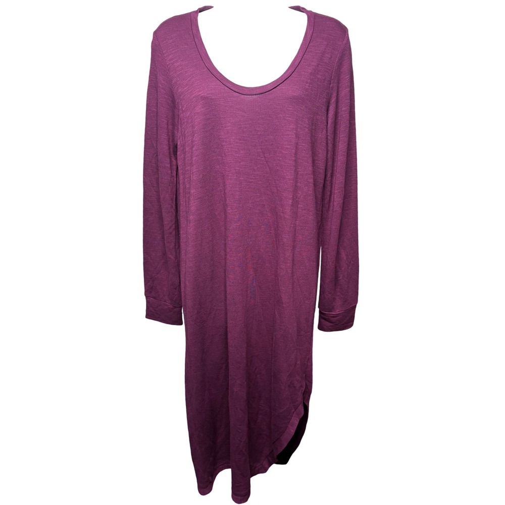 NWT LANSTON Plum Long Sleeve Slub Knit Midi T-Shirt Dress M Minimalist Casual